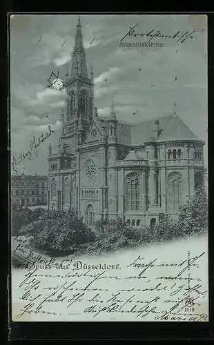Mondschein-AK Düsseldorf, Blick auf die Johanniskirche