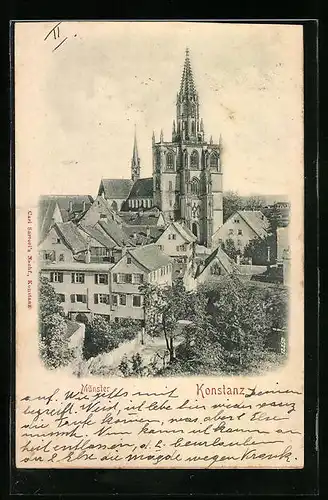 Relief-AK Konstanz, Fliegeraufnahme des Münsters