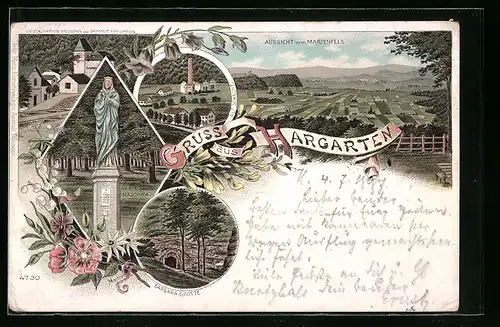 Lithographie Hargarten, Aussicht vom Marienfels, Die Madonna, Barbara Grotte