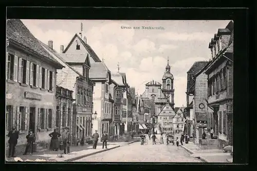 AK Neckarsulm, Strassenpartie mit Blick gen Stadtkern