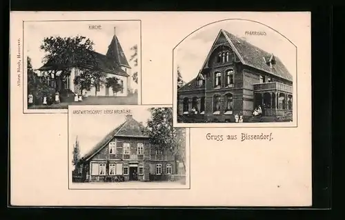 AK Bissendorf, Gasthaus Ernst Krentler, Kirche, Pfarrhaus