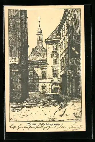 Künstler-AK Wien, Strassenpartie in der Schönlaterngasse