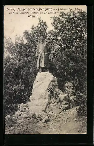 AK Wien, Ludwig Anzengruber-Denkmal am Schmerlingplatz