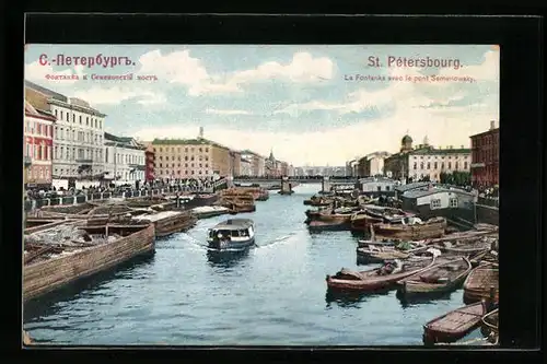 AK St. Pétersbourg, La Fontanka avec le pont Semenowsky