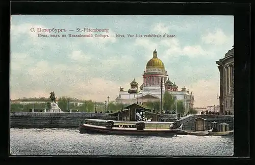AK St. Pétersbourg, Néva, Vue a la cathedrale d`Isaac