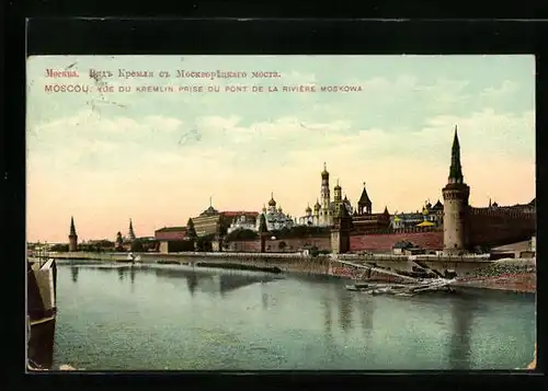 AK Moscou, Vue du Kremlin prise du pont de la riviere Moskowa