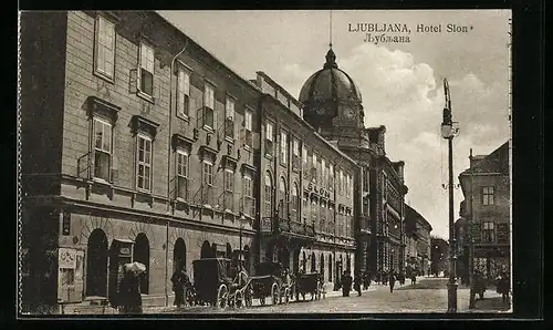 AK Ljubljana, Hotel Sion mit Strasse
