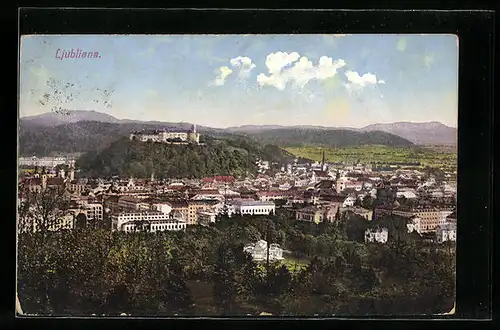 AK Ljubljana, Panorama der Stadt mit Schloss