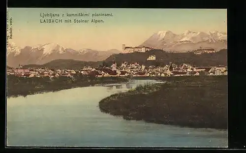 AK Laibach, Panorama mit Schloss und Steiner Alpen
