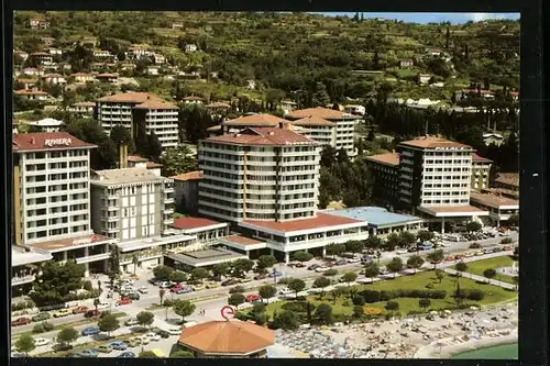 AK Portorose, Teilansicht mit Strand und Strasse aus der Vogelschau