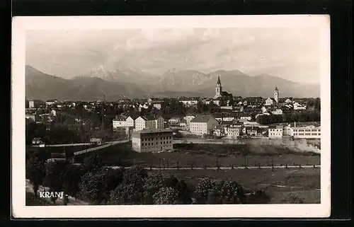 AK Kranj, Motiv der Stadt mit Kirche und Bergen
