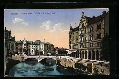 AK Laibach, Franziskaner-Brücke mit Marienplatz