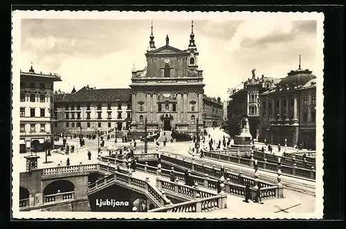 AK Ljubljana, Hauptplatz mit Rathaus