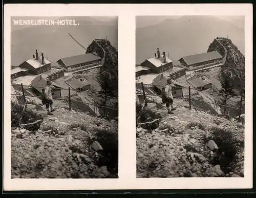 Stereo-Fotografie unbekannter Fotograf, Ansicht Wendelstein, Hotel vom Gipfel gesehen