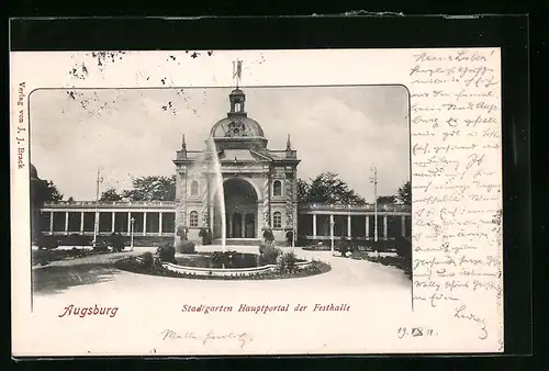 AK Augsburg, Stadtgarten Hauptportal der Festhalle