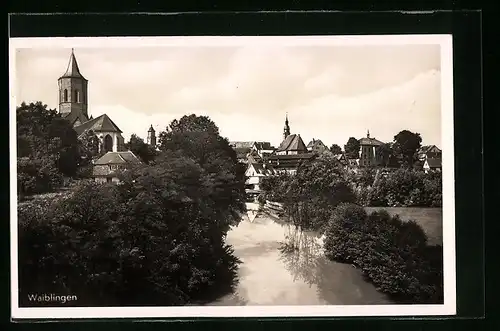 AK Waiblingen, Ortsansicht mit Flusslauf