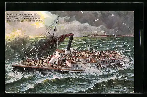 Künstler-AK Arthur Thiele: Bodensee, Stürmische Fahrt mit dem Ausflugsdampfer