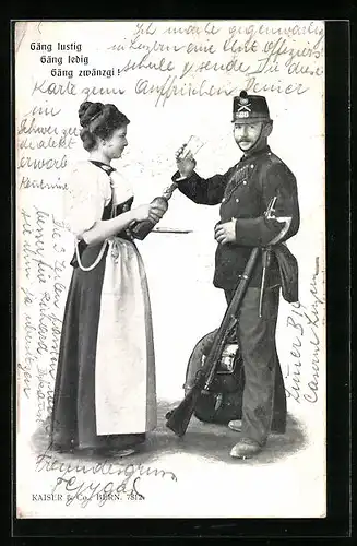 AK Gäng lustig Gäng ledig Gäng zwänzgi!, schweizer Soldat trinkt einen Schnaps