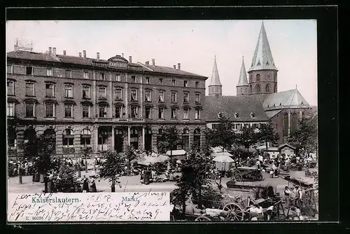 AK Kaiserslautern, Belebter Markt mit Kirche