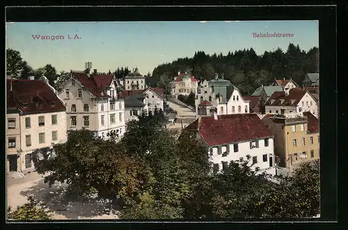 AK Wangen i. A., Bahnhofstrasse aus der Vogelschau