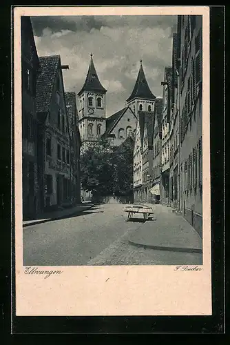 AK Ellwangen, Strassenpartie mit Blick zur Kirche