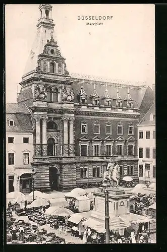 AK Düsseldorf, Marktplatz mit Denkmal