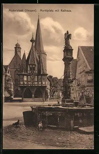 AK Michelstadt /Hessen, Marktplatz mit Rathaus