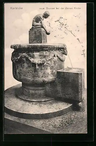 AK Karlsruhe, Neuer Brunnen bei der kleinen Kirche