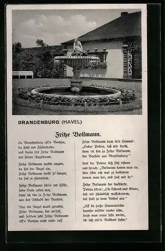 AK Brandenburg /Havel, Brunnen mit Denkmal für Fritze Bollmann