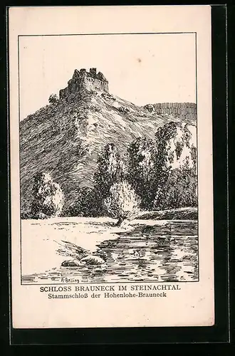 Künstler-AK Brauneck im Steinachtal, Stammschloss der Hohenlohe-Brauneck
