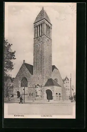 AK Karlsruhe, Lutherkirche im Sonnenschein