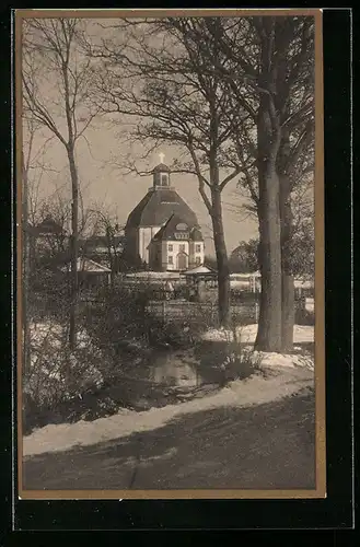 AK Arnsdorf i. Sa., Wintersonne auf der Anstaltskirche