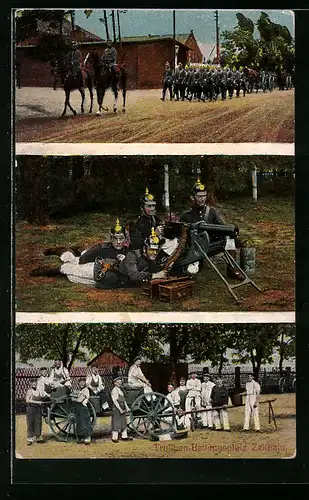 AK Zeithain, Truppen-Uebungsplatz, Soldaten am MG, Marschierende Soldaten