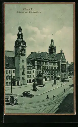AK Chemnitz, Rathaus mit Denkmälern