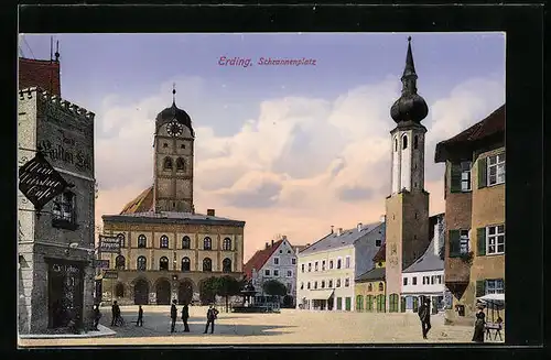 AK Erding, Schrannenplatz mit Kirche