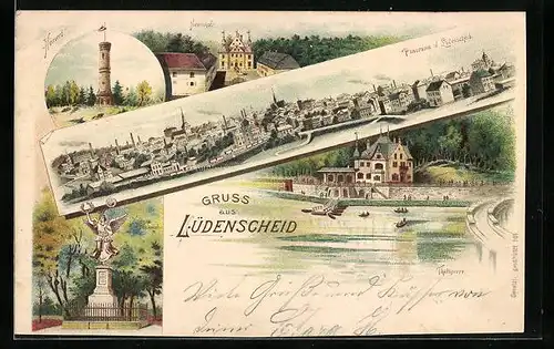 Lithographie Lüdenscheid, Panorama, Neuenhof, Talsperre