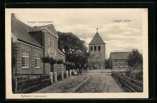 AK Ihrhove /Ostfriesland, Evangel. Gemeindehaus und Evangel. Schule