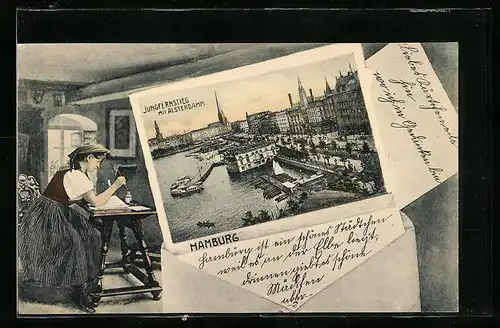 AK Hamburg, Jungfernstieg mit Alsterdamm