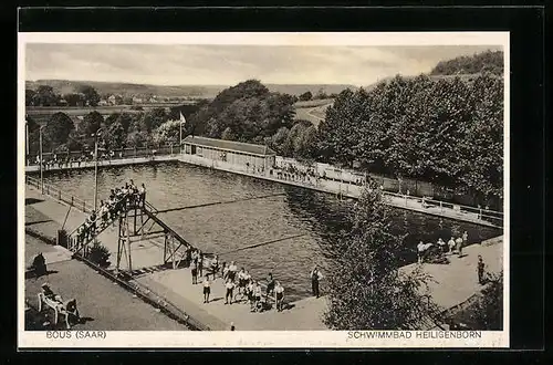 AK Bous /Saar, Schwimmbad Heiligenborn aus der Vogelschau