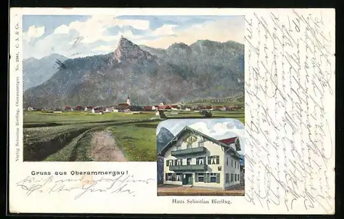 Künstler-AK Oberammergau, Haus Sebastian Bierling, Panorama