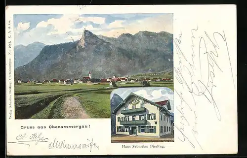 Künstler-AK Oberammergau, Haus Sebastian Bierling, Panorama