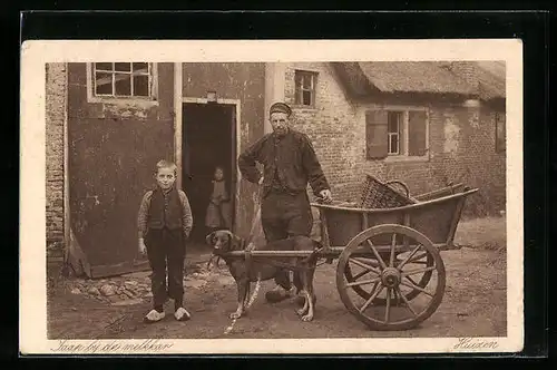 AK Hundegespann mit Mann und Junge in Holzschuhen