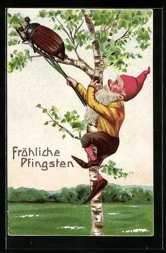 Künstler-AK Pfingsten, der Maikäfer und der Zwerg auf dem Baum