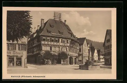 AK Nagold /Württ., Ortspartie mit Hotel Post