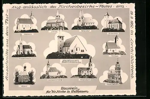 AK Waldhausen, Modell des Kirchenneubaus, Kirchen Hellershof, Rudersberg, Altdorf und weitere Kirchen