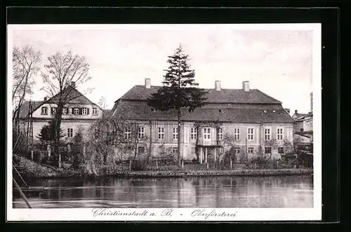 AK Christianstadt a. B., Oberförsterei mit Teich