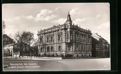AK Sommerfeld, Pförtener Strasse, Ecke Bahnhofstrasse