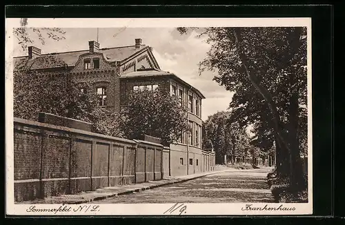 AK Sommerfeld /N.-L., Krankenhaus mit Mauer, von der Strasse gesehen