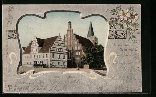 Passepartout-AK Sommerfeld, Kirche und Rathaus