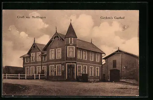 AK Mollhagen, Gaykens Gasthof mit Nebengebäude, Strassenansicht